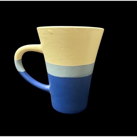2001 California Pantry Handcrafted Ceramic Mug Blue & Sand Color Block Design - Picture 5 of 7